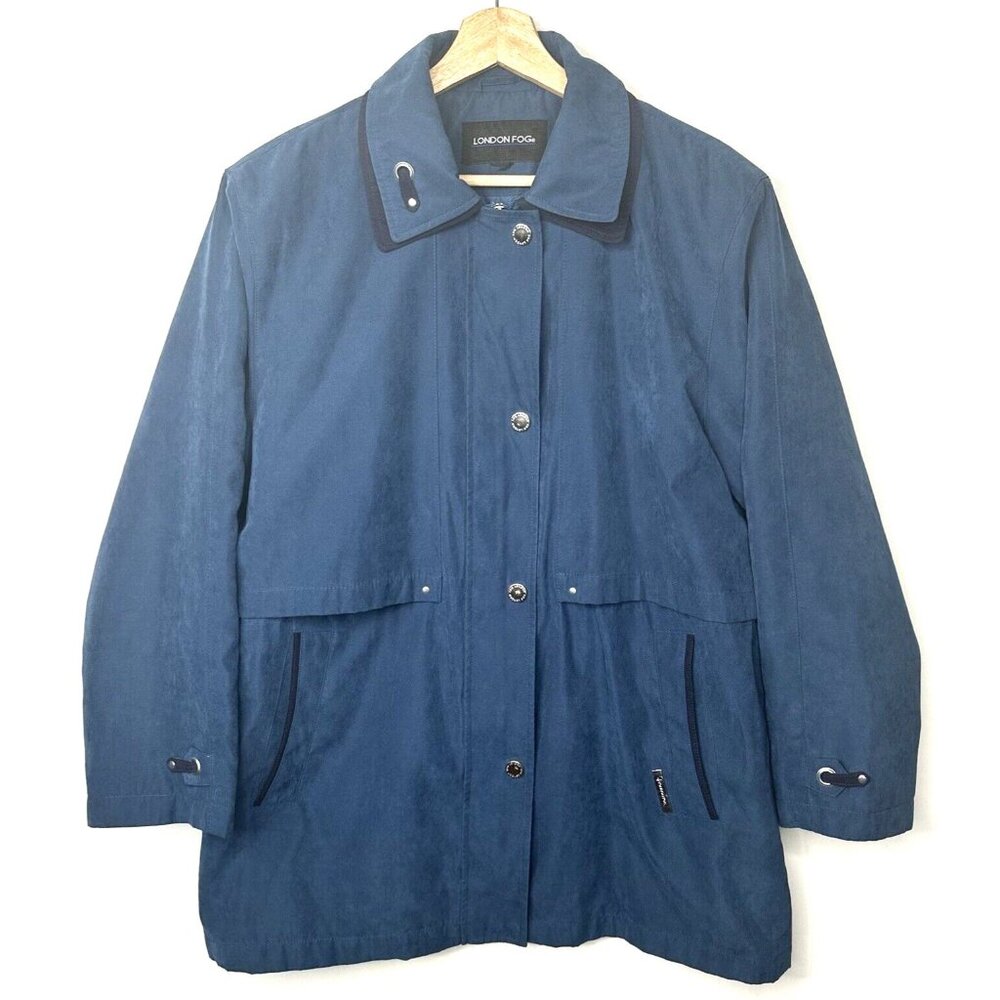 Vintage Womens London Fog Faux Suede Sanchita Jacket Drawstring Waist Blue Sz 1X